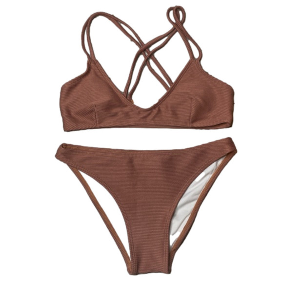 Cupshe Other - Cupshe Mauve Ribbed Bikini Swimsuit